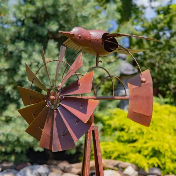 69" Tall Medium Iron Windmill Stand with Bird "Orville"