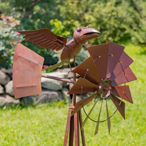 52.5" Tall Medium Iron Windmill Stand with Crow "Russell"