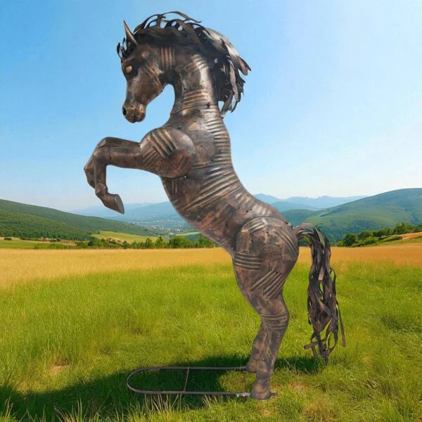 9.25ft. Tall Large Rearing Stallion Iron Garden Statue "Star"