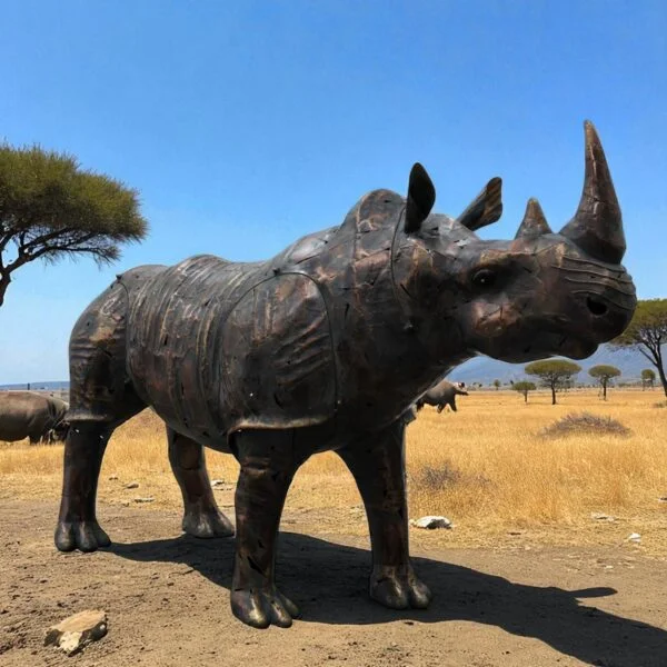 57.5" Tall Large Rhinoceros Iron Garden Statue "Rumble"