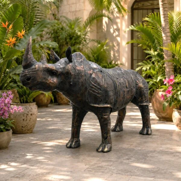57.5" Tall Large Rhinoceros Iron Garden Statue "Rumble"
