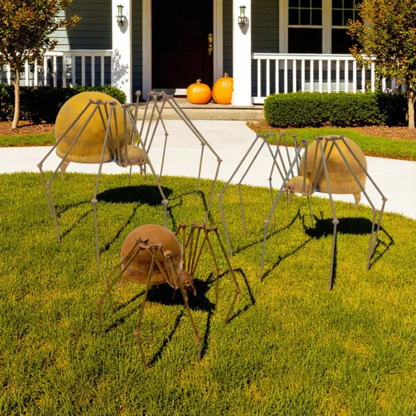 Set of 3 Assorted Metal Arachnid Garden Figurines "Whisper, Webster, & Weaver"