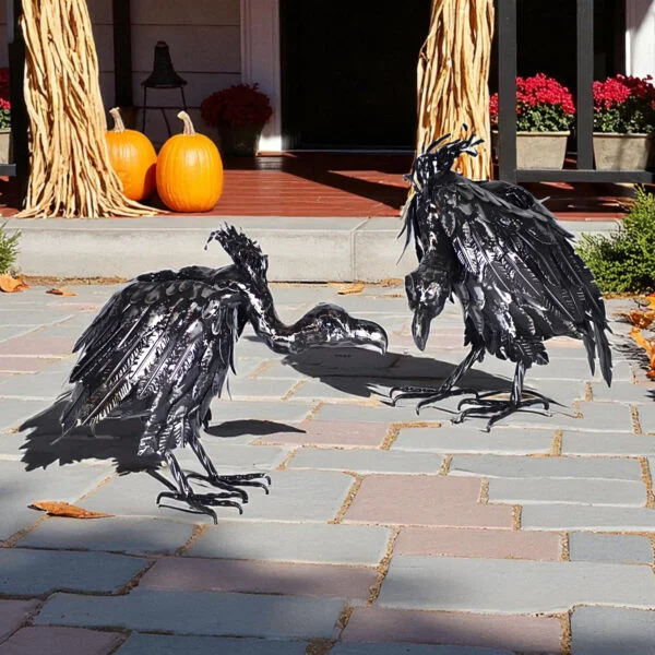 Set of 2 Assorted Galvanized Iron Vulture Figurines "Scavenger & Swoop"