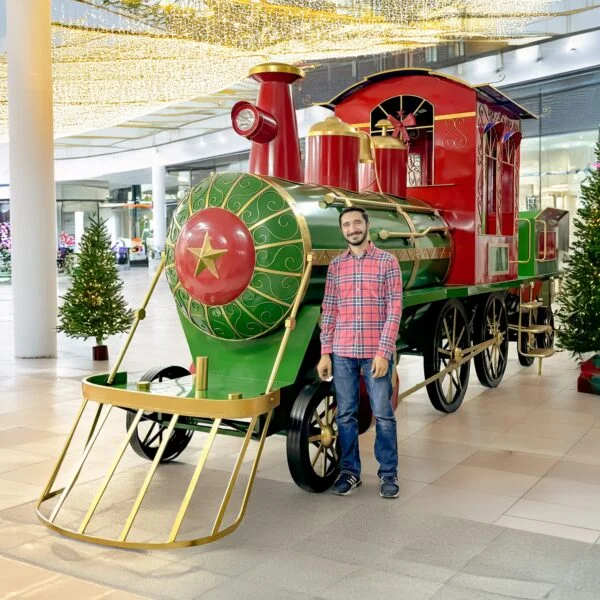 27ft. Long Giant Iron Christmas Train with Cart, Lanterns, & LED Lights