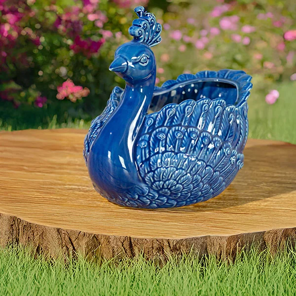 18.5In. Hand Painted Ceramic Peacock Planter Koni