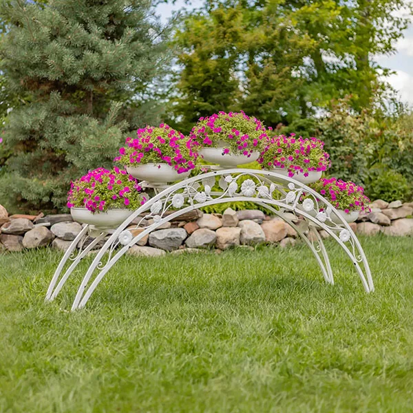 6.6ft. Long Bridge-Like Iron Plant Stand with Five Planters
