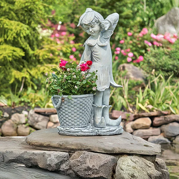 30In. Magnesium Fairy Garden Statue with Basket Oliver