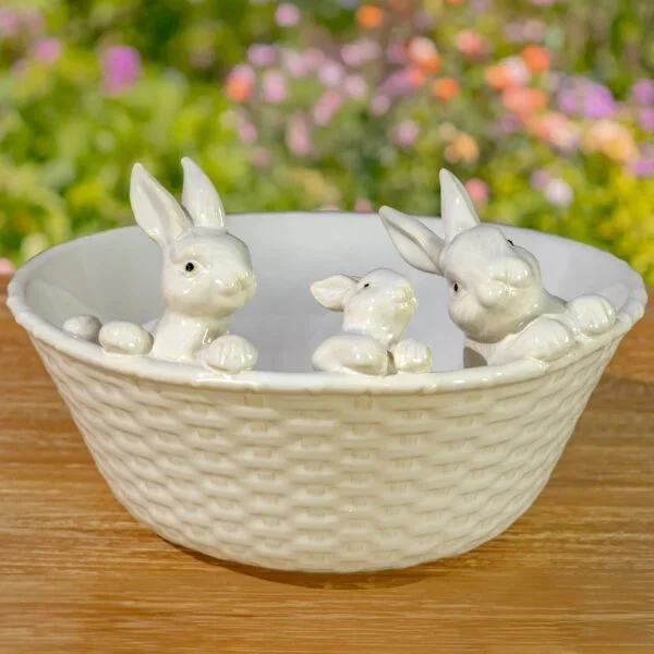 12In. Ceramic Oval Basin with Peeping Bunnies
