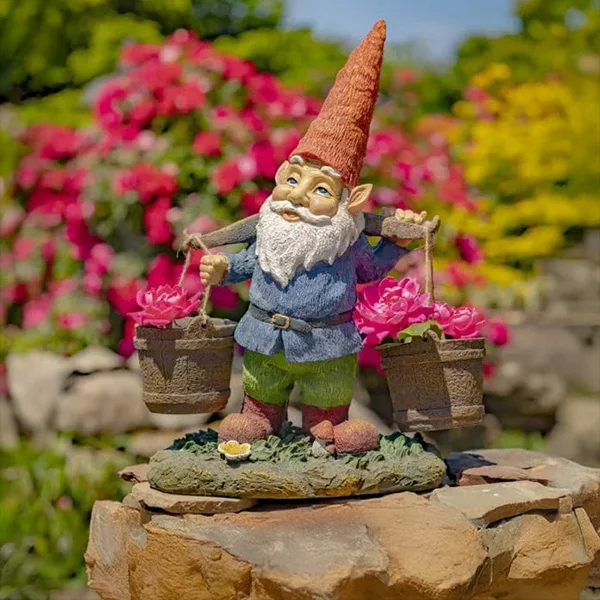 21In. Tall Spring Gnome Garden Statue Holding Two Buckets