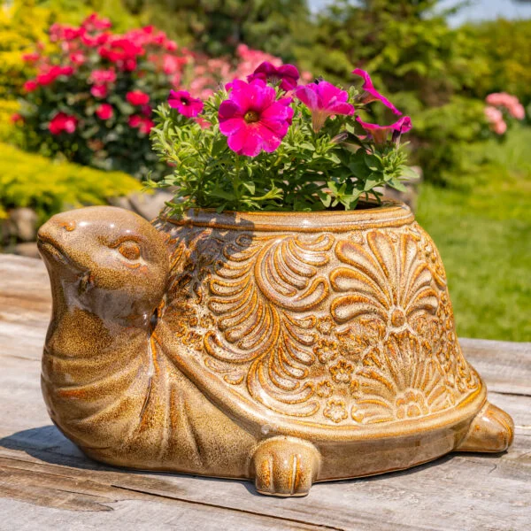 18.5" Hand Painted Ceramic Turtle Planter