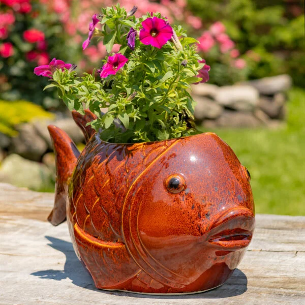 18.5" Hand Painted Ceramic Goldfish Flower Pot