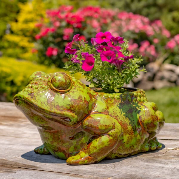 17" Hand Painted Ceramic Frog Planter