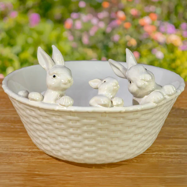 12" Ceramic Oval Basin with Peeping Bunnies