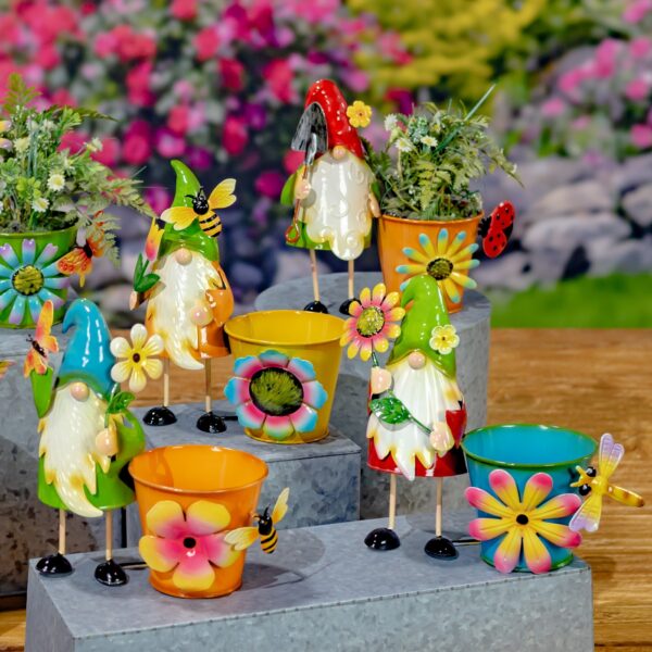 Set of 6 Assorted Colorful Gnome Flower Pots "The Gnomies"