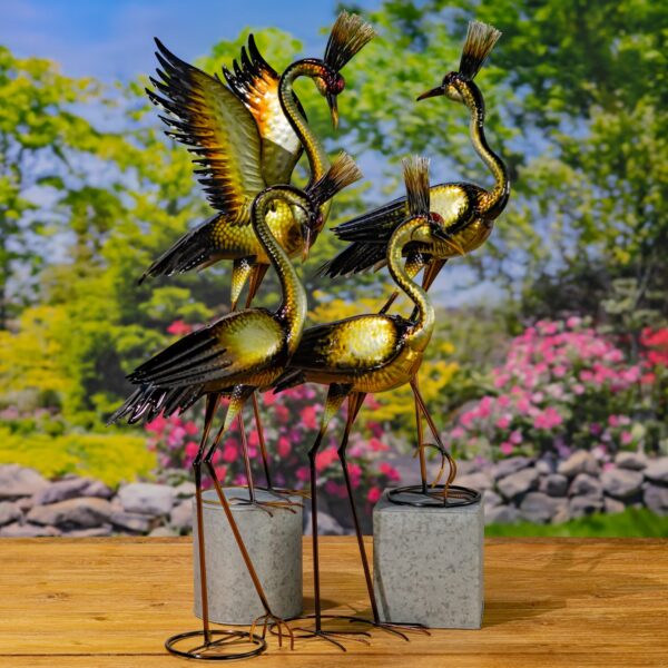 Set of 4 Assorted Elegant Metallic Heron Metal Garden Figurines