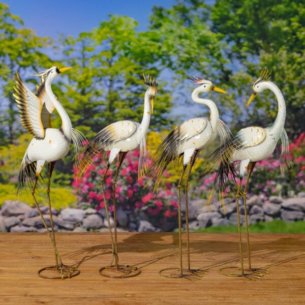 Set of 4 Assorted Great White Heron Metal Garden Figurines