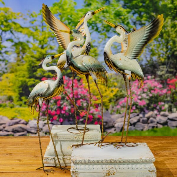 Set of 4 Assorted Great Blue Heron Metal Garden Figurines