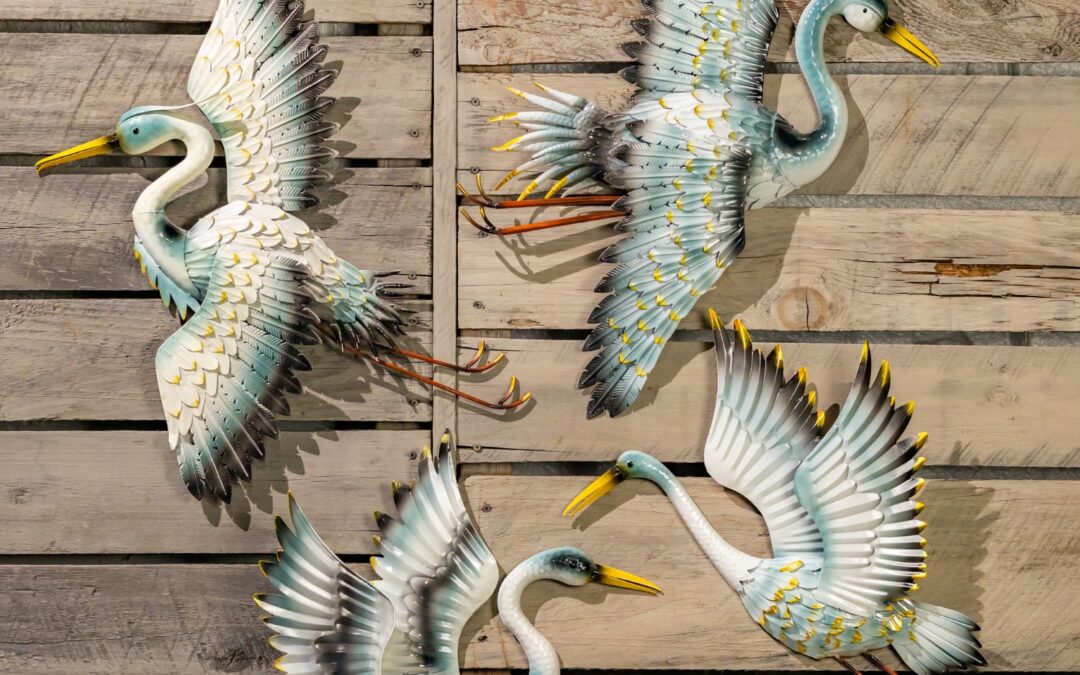Set of 4 Assorted Elegant Whooping Crane Wall Decorations “Port Aransas”