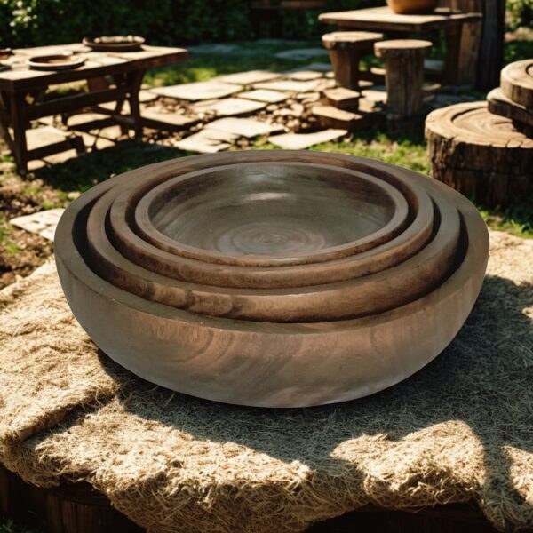 Photo displaying all four wooden bowls with rustic background