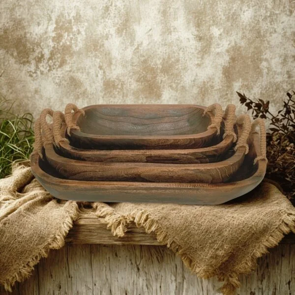 image showing four rectangular nesting trays with a rustic background