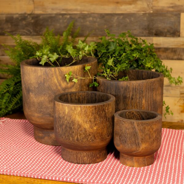 Set of 4 Assorted Round Wooden Planters "Paia"