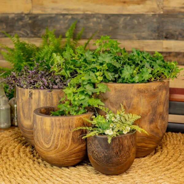 Set of 4 Assorted Round Wooden Decorative Nesting Bowls "Pisgah"