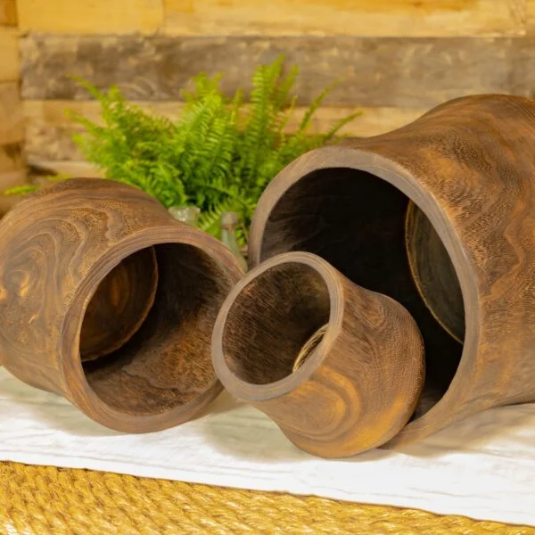 Set of 3 Assorted Round Decorative Wooden Bowls "Tongass"