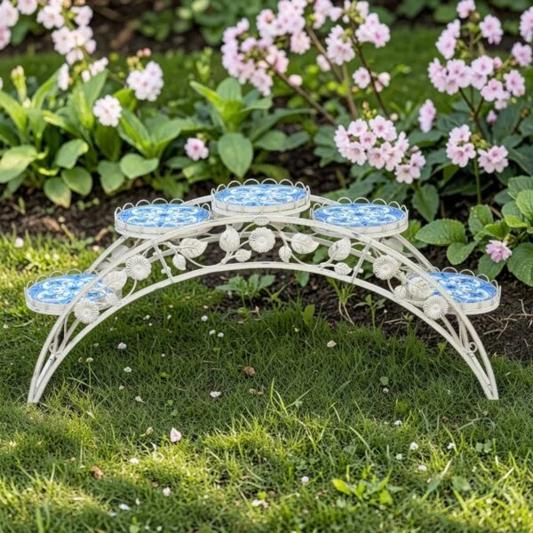image of mosaic plant stand with outdoor background