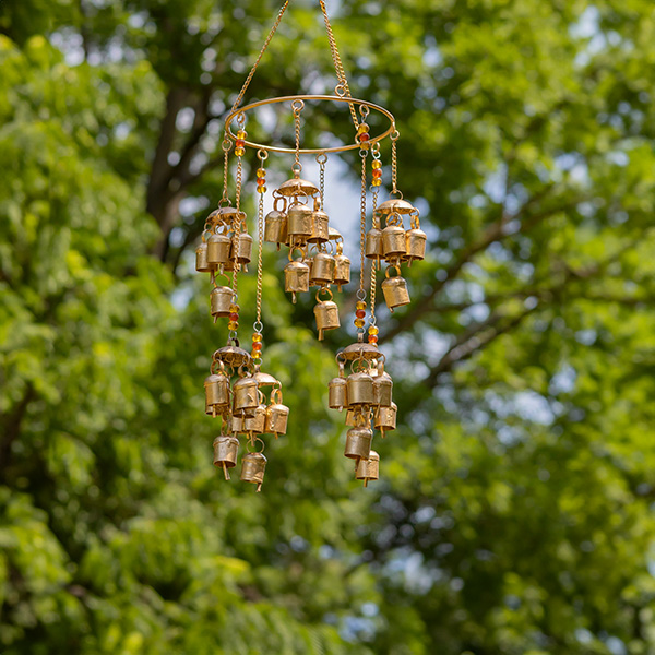 6 Assorted Wood & Metal Hanging Wind Chimes with Dangling Accents