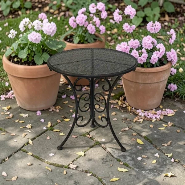 Tsugo Round Iron Garden Side Table in Antique Bronze