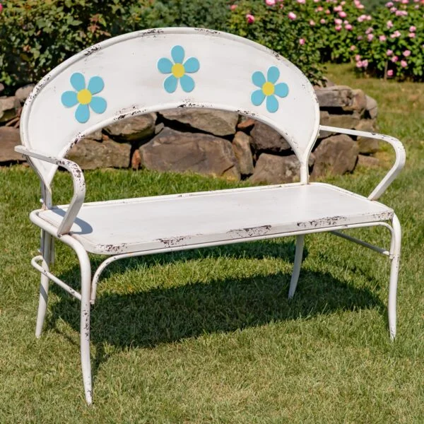 "Charleston 1940" Iron Garden Bench with Flower Backrest