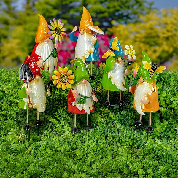 Set of 6 Assorted Colorful Gnome Pot Stakes The Gnomads