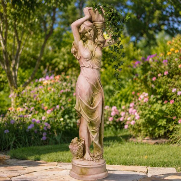 71" Tall Lady Statue Carrying Flower Pot "Dariia" in 2 Color Options