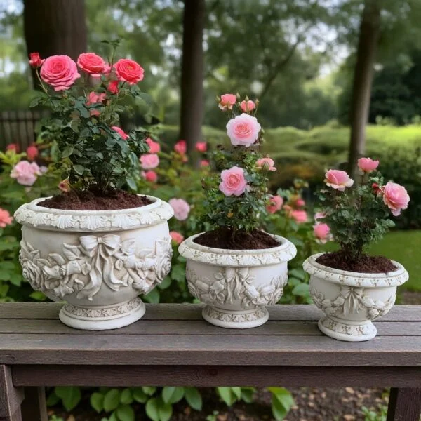 Set of 3 Assorted Magnesium Round Flower Pots