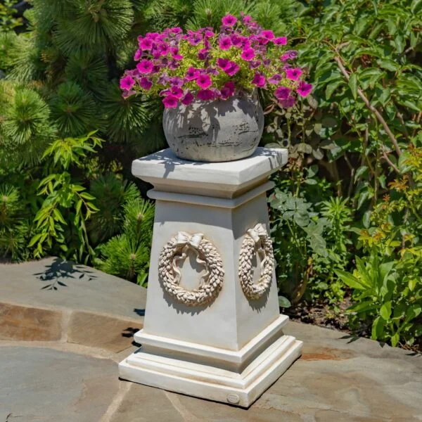 24" Tall Antique-Style Column Decoration with Wreath in 2 Color Options