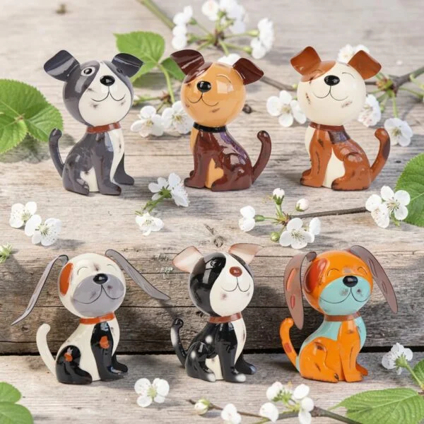 Set of 6 Assorted Metal Dog Figurines "The Puppy Pack"