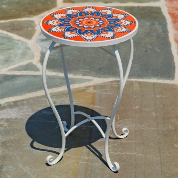 "Tivoli" 22" Tall Mosaic Pedestal Plant Stand - White/Red