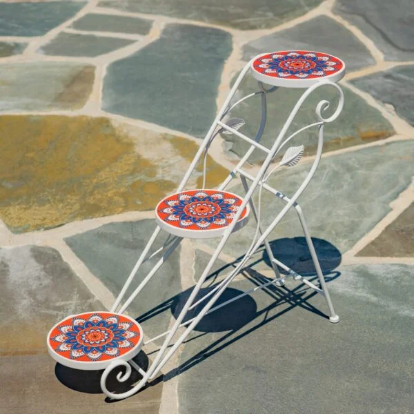 "Tivoli" 23.5" Tall Staggered Three-Tier Plant Stand - White/Red