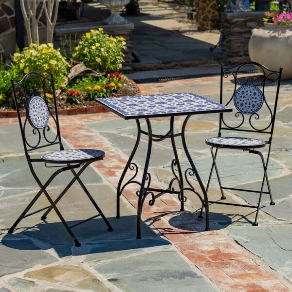 "Canal Grande" Three Piece Square Mosaic Bistro Set - Black/Blue