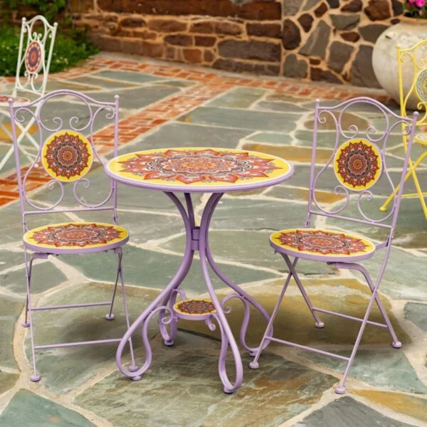 "Portofino" Three Piece Round Mosaic Bistro Set - Purple