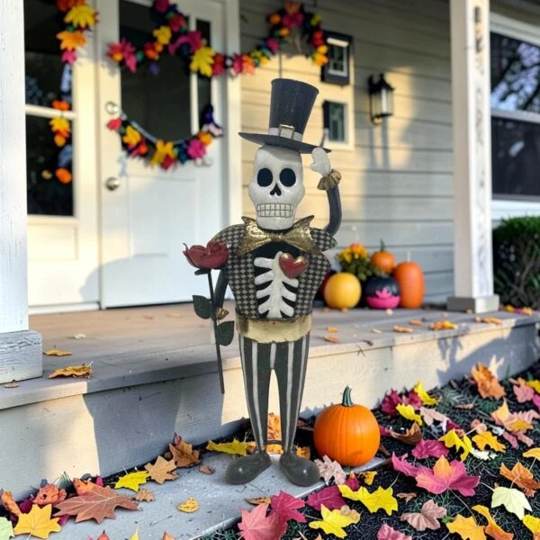 22.75" Tall Dapper Metal Skeleton Gentleman Halloween Figurine "Don Catrín"
