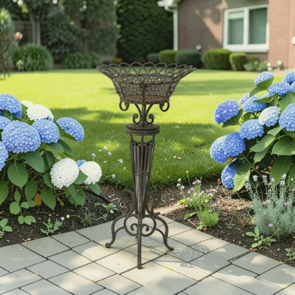 37.25" Tall Ornate Iron Basket Plant Stand in Antique Bronze