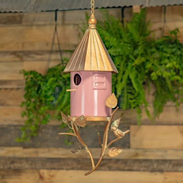 31" Long Metal & Pink Porcelain Hanging Birdhouse "Paris"