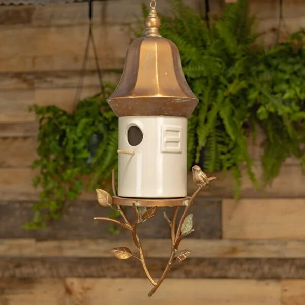 32.25" Long Metal & White Porcelain Hanging Birdhouse "Vienna"