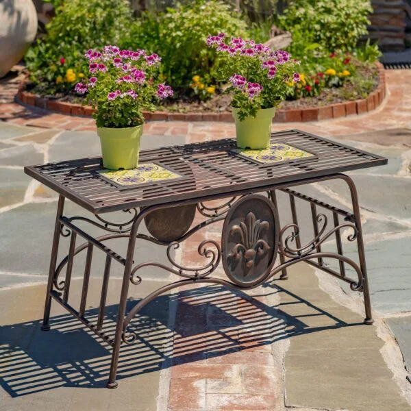 40" x 20" Atlantis Collection Rectangular Mosaic Metal Table – Antique Bronze "Plato" & Antique White "Poseidon"