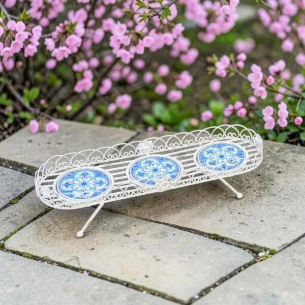 26.75" Montpellier Decorative Mosaic Plant Stand-Tray – Antique White "Écusson" & Antique Bronze "Antigone"