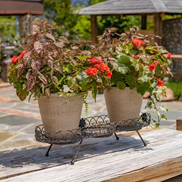 26.75" Montpellier Decorative Mosaic Plant Stand-Tray – Antique White "Écusson" & Antique Bronze "Antigone"