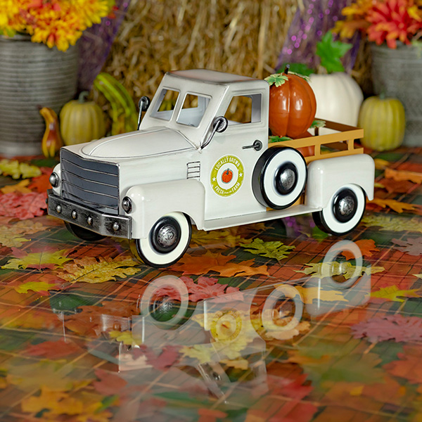 18in Long Metal Harvest Tabletop Pickup Truck with Pumpkins