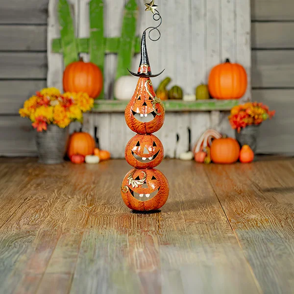 31in. Tall Funny Iron Jack-O-Lantern Totem Tower Halloween Decoration