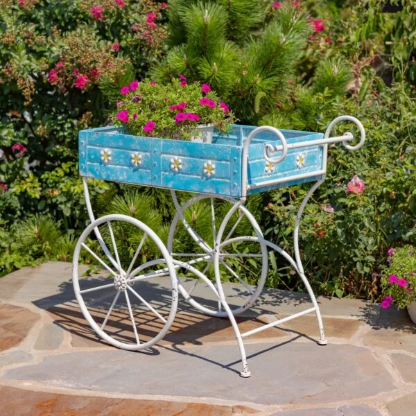 "Charleston 1940" Iron Flower Cart in Light Blue